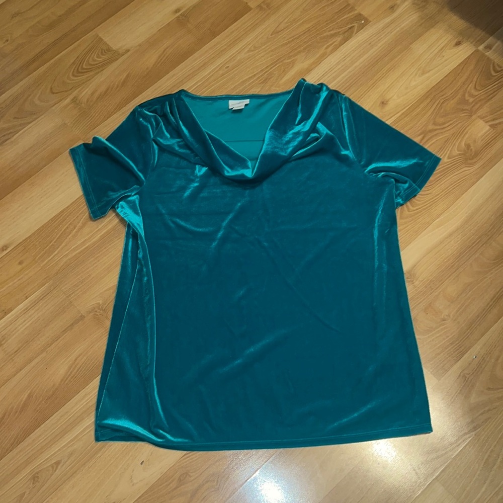 😍Jaclyn Smith green velour loose neckline top L